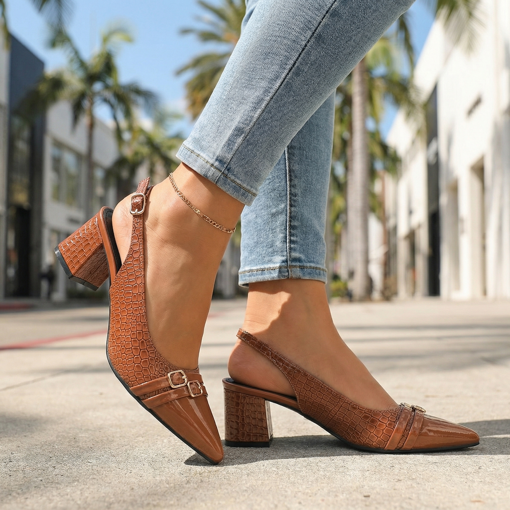 Women's Croc-Embossed Slingback Heels Corvine