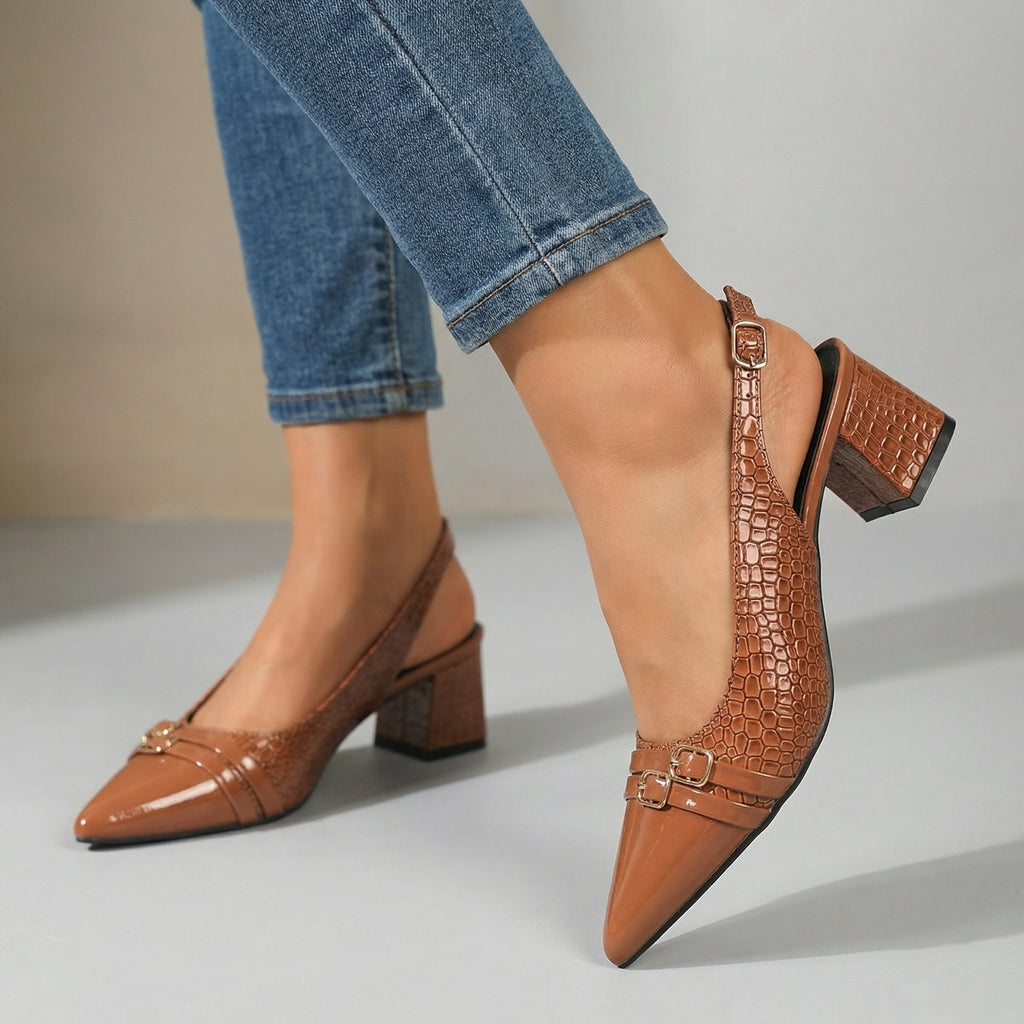 Women's Croc-Embossed Slingback Heels Corvine