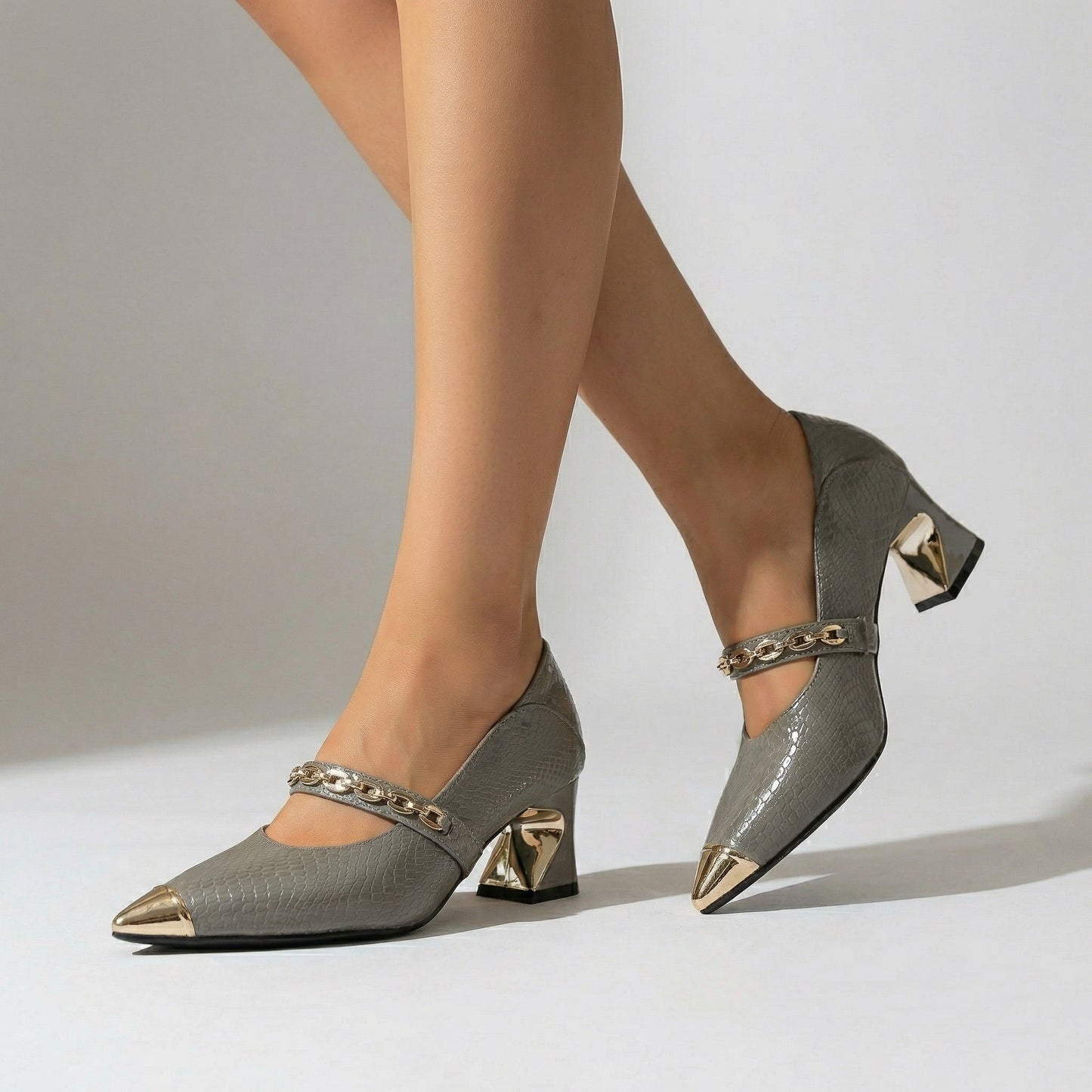 Women's Croc-Embossed Vegan Leather Block Heel Pumps Corvine