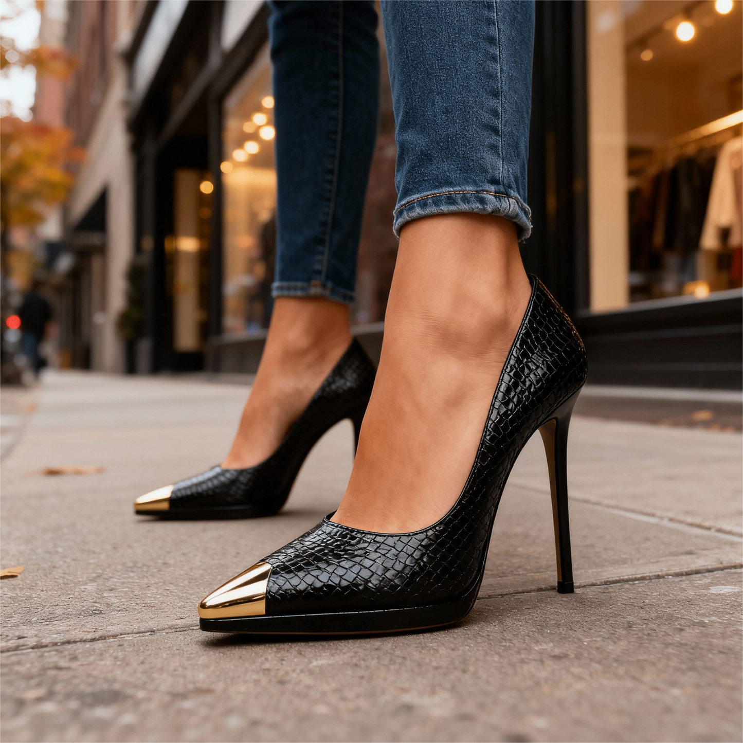 Women's Croc-Embossed Vegan Leather Heels Corvine