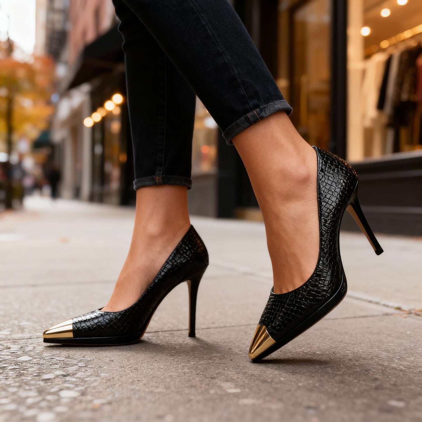 Women's Croc-Embossed Vegan Leather Heels Corvine