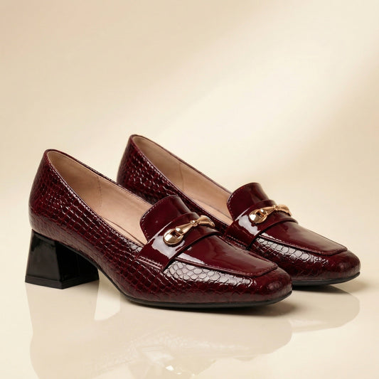 Women's Croc-Embossed Vegan Leather Loafer Heels Corvine