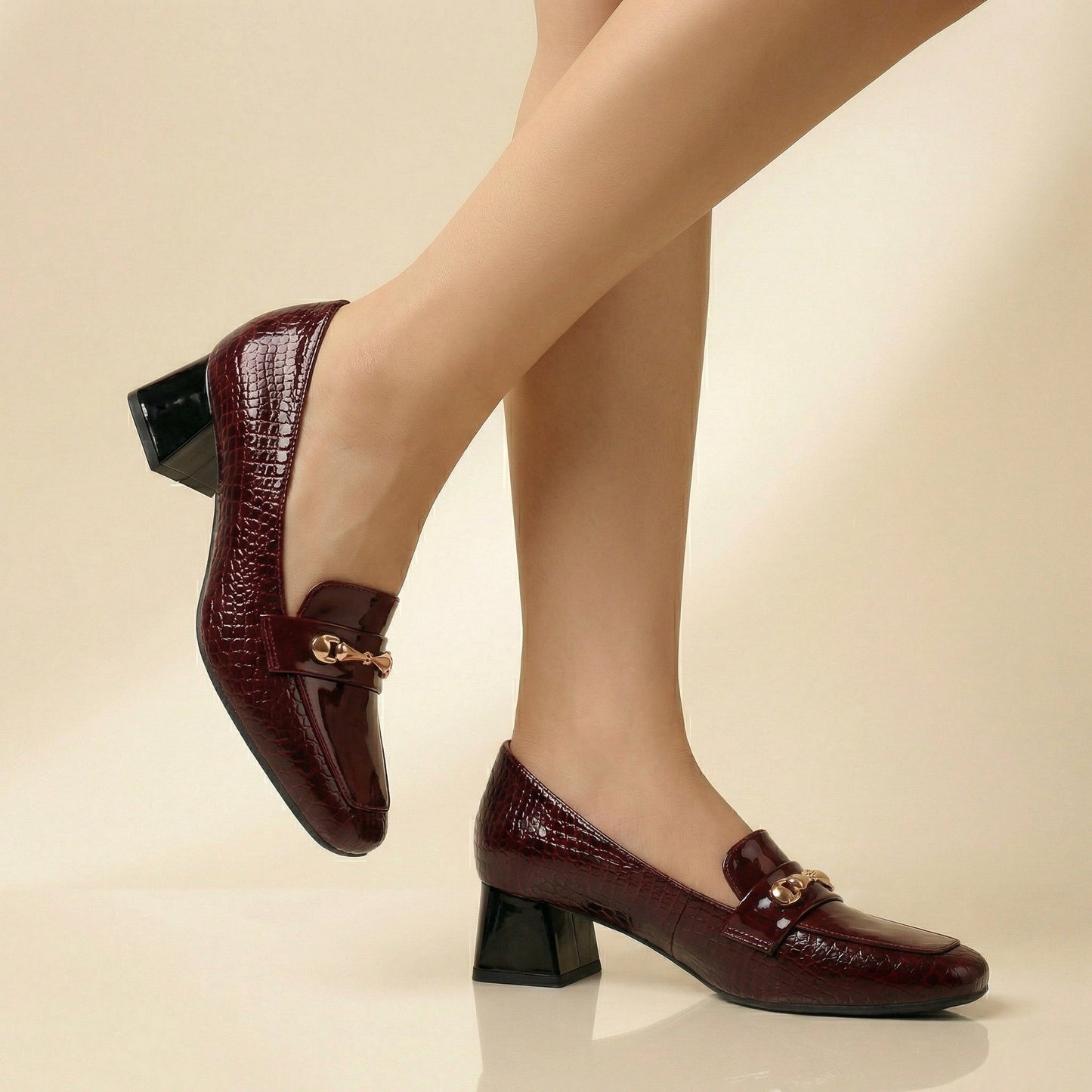 Women's Croc-Embossed Vegan Leather Loafer Heels Corvine