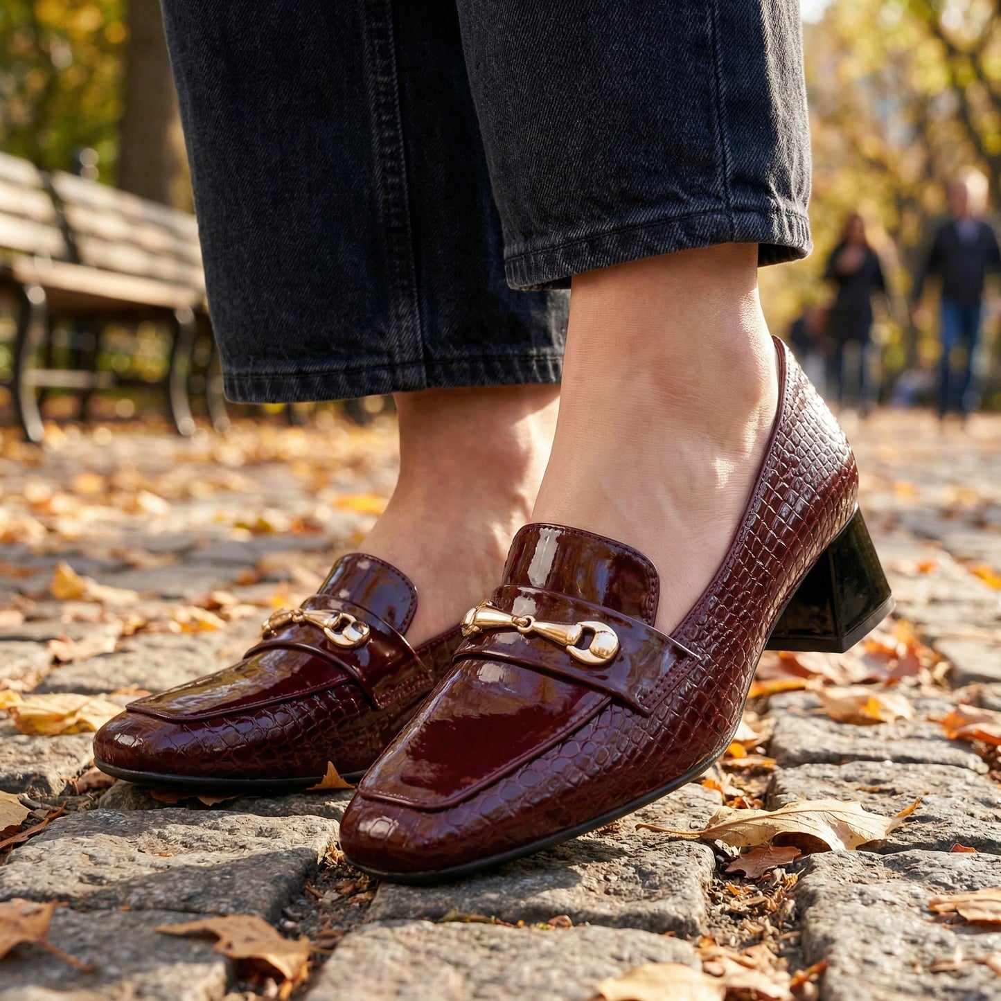 Women's Croc-Embossed Vegan Leather Loafer Heels Corvine