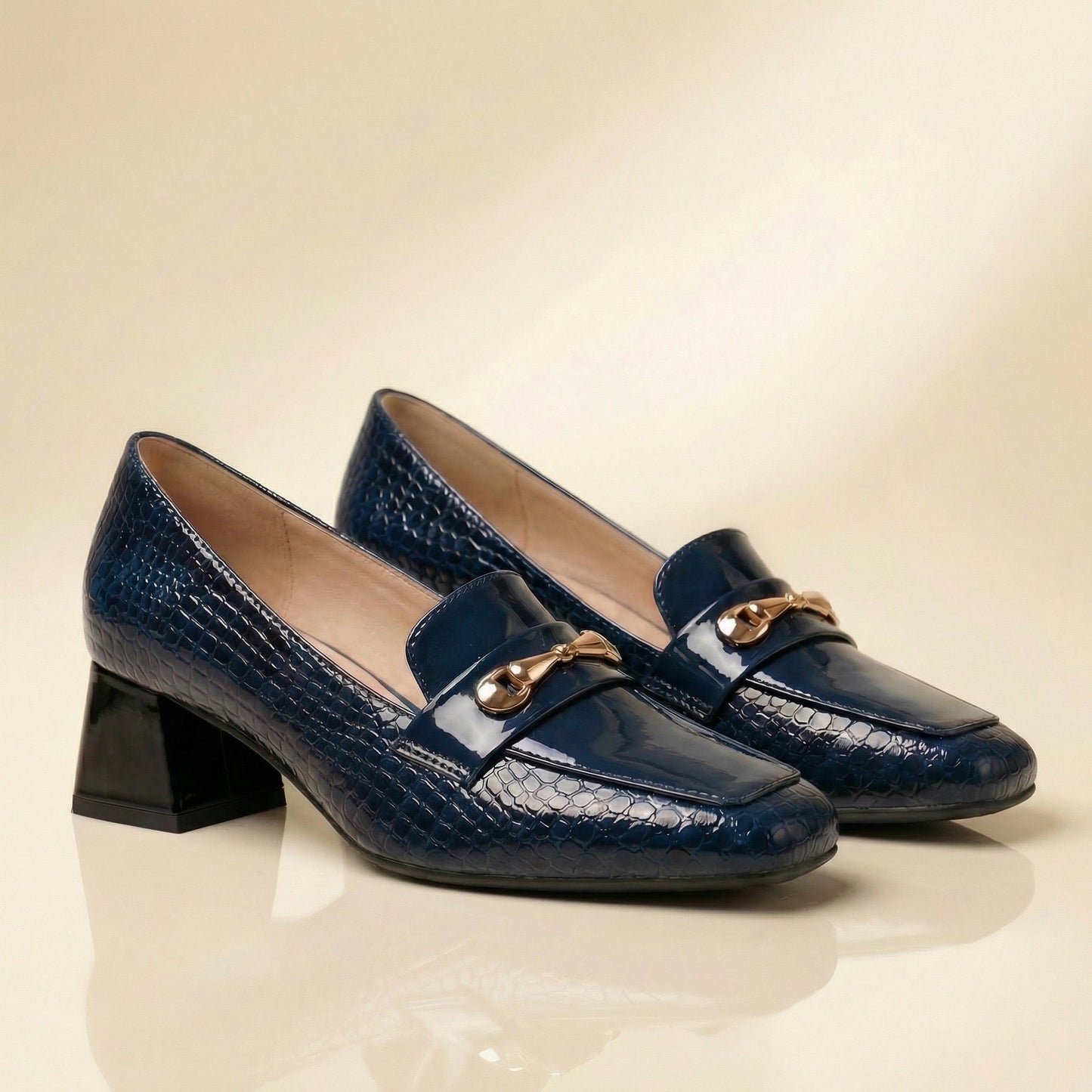 Women's Croc-Embossed Vegan Leather Loafer Heels Corvine
