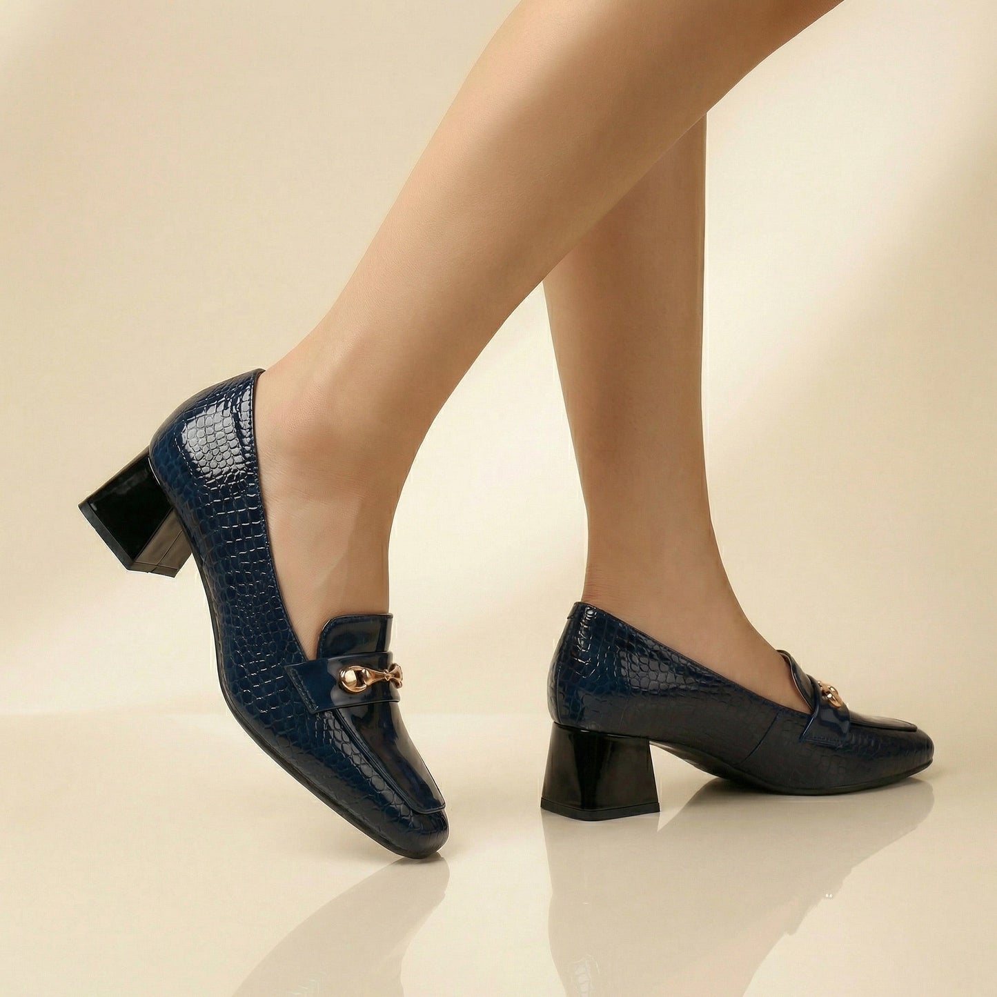 Women's Croc-Embossed Vegan Leather Loafer Heels Corvine