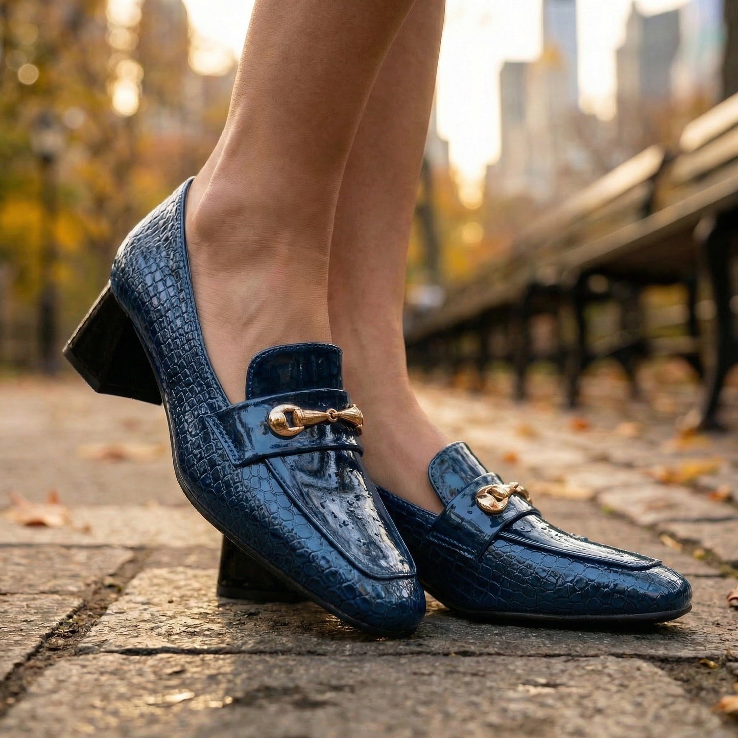 Women's Croc-Embossed Vegan Leather Loafer Heels Corvine
