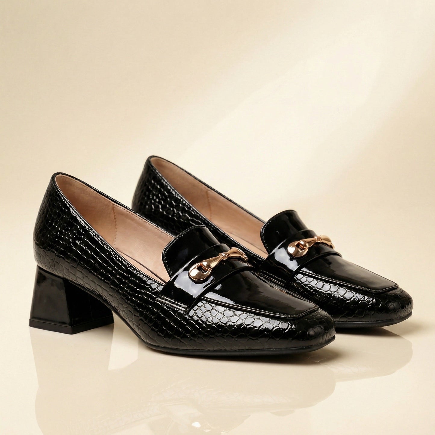 Women's Croc-Embossed Vegan Leather Loafer Heels Corvine