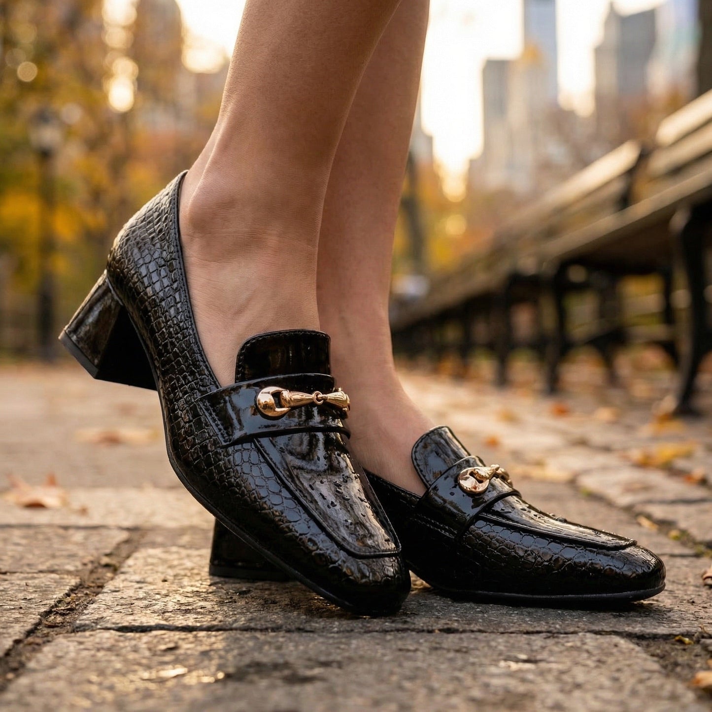 Women's Croc-Embossed Vegan Leather Loafer Heels Corvine