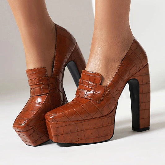Women's Croc-Embossed Vegan Leather Platform Loafers Corvine