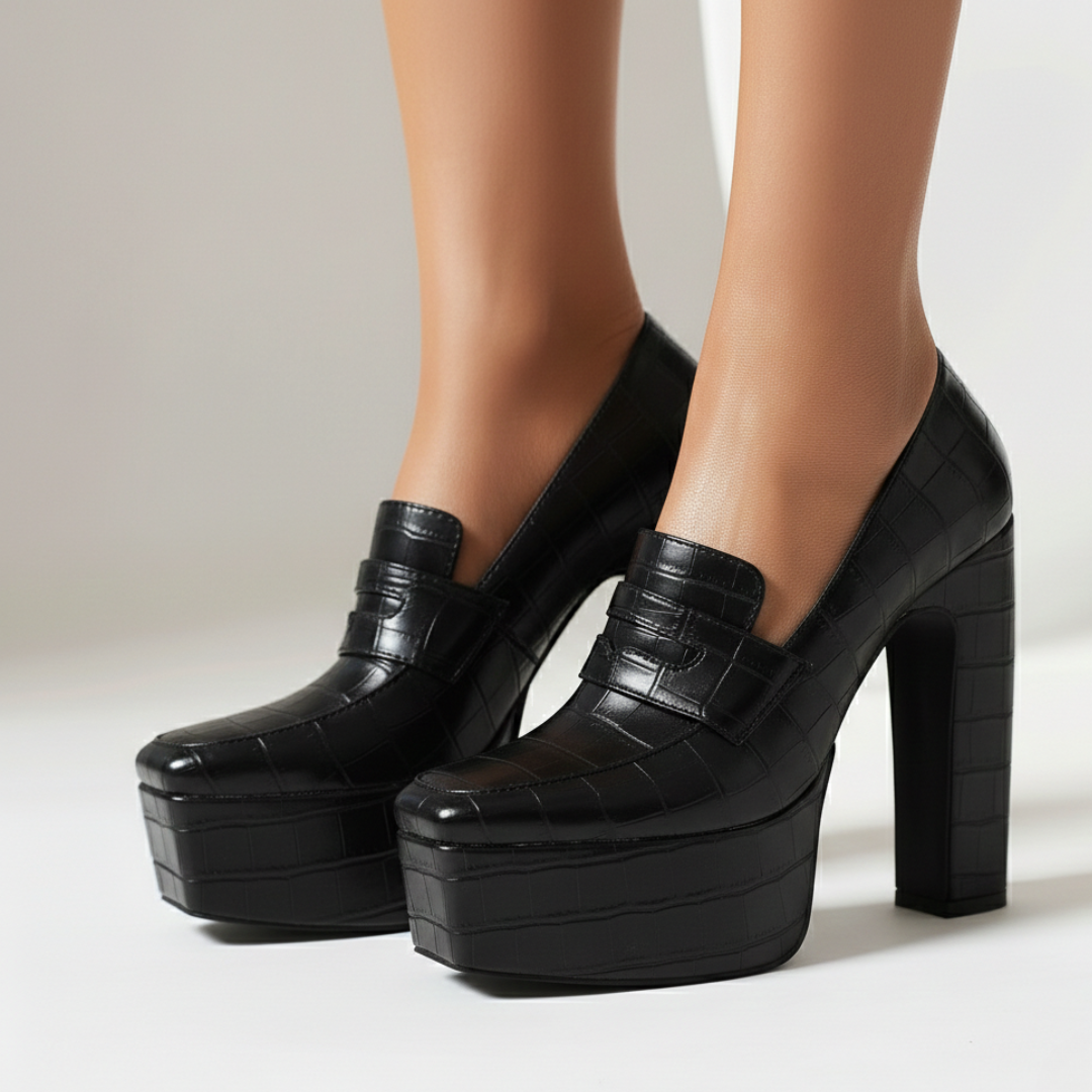 Women's Croc-Embossed Vegan Leather Platform Loafers Corvine