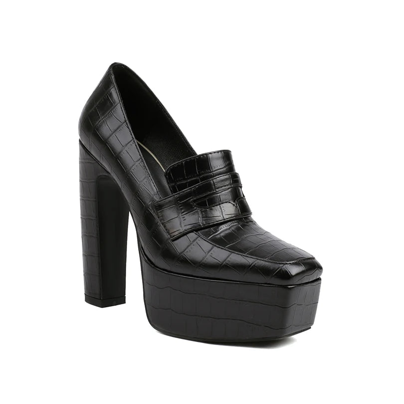 Women's Croc-Embossed Vegan Leather Platform Loafers Corvine