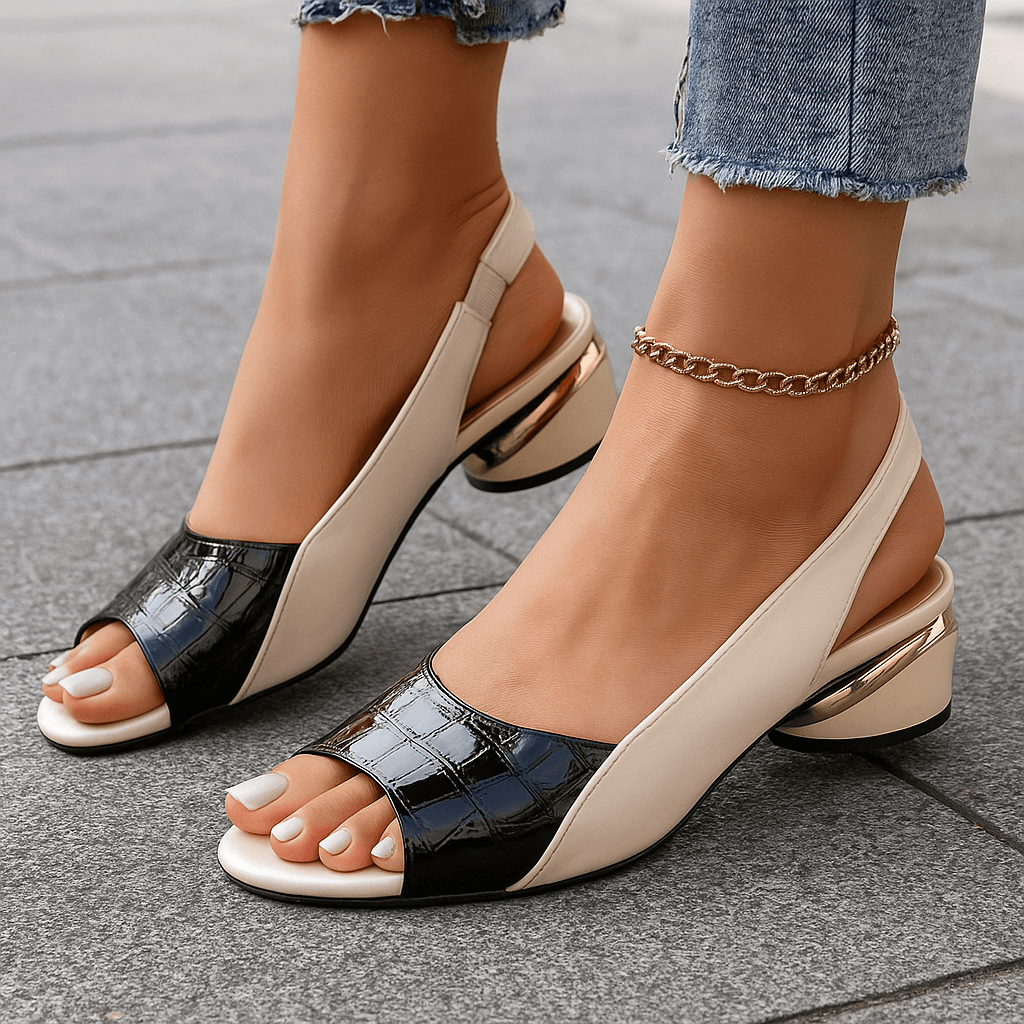 Women's Croc-Texture Open-Toe Sandals | Stylish Comfortable Low Heels