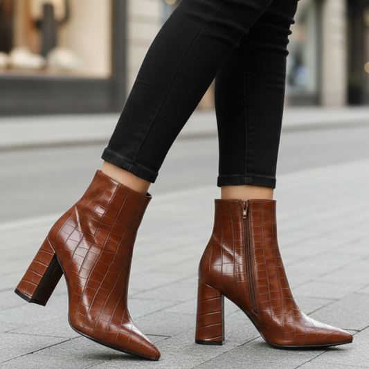 Women's Croc-Textured Black Ankle Boots Corvine