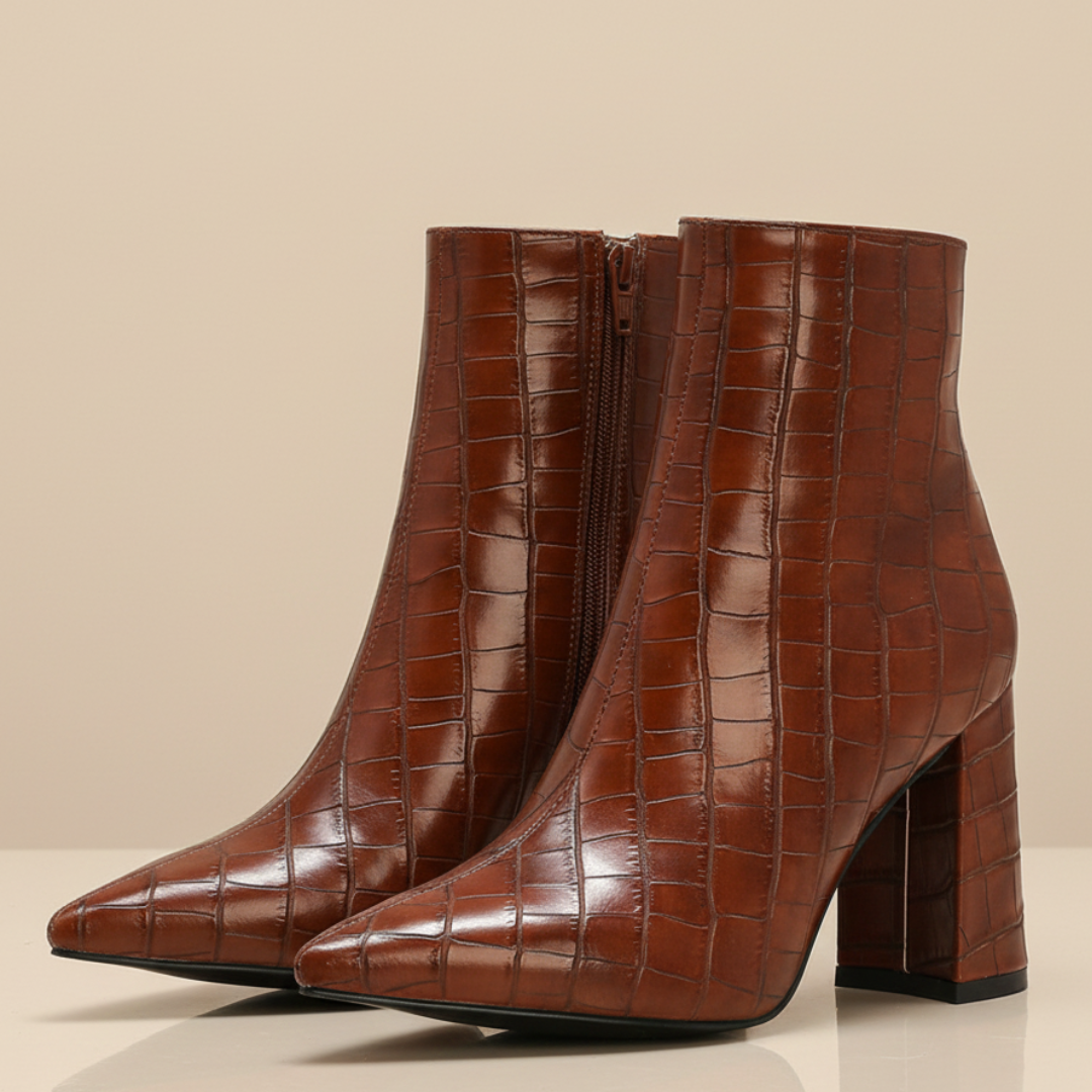 Women's Croc-Textured Black Ankle Boots Corvine