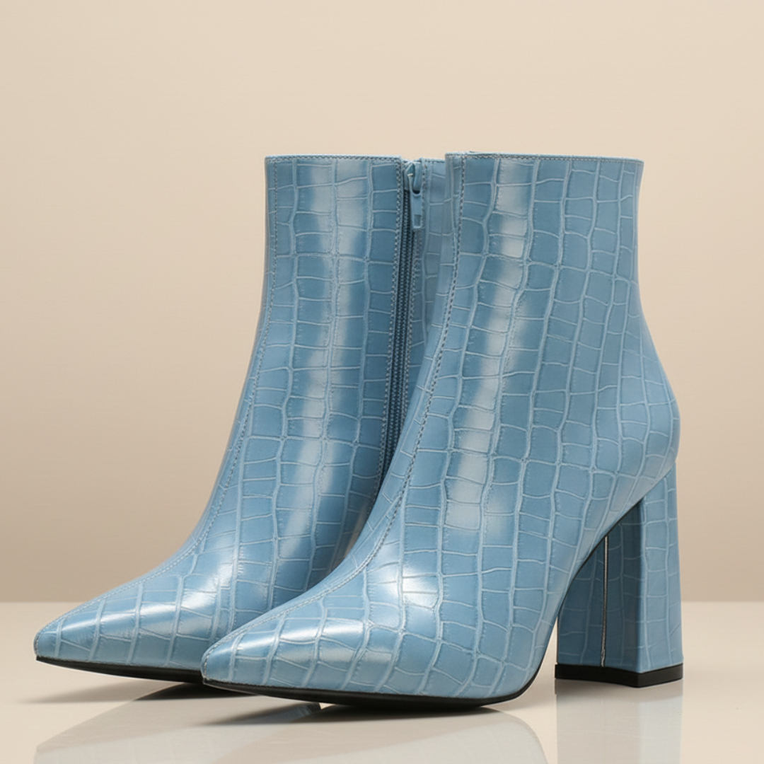 Women's Croc-Textured Black Ankle Boots Corvine