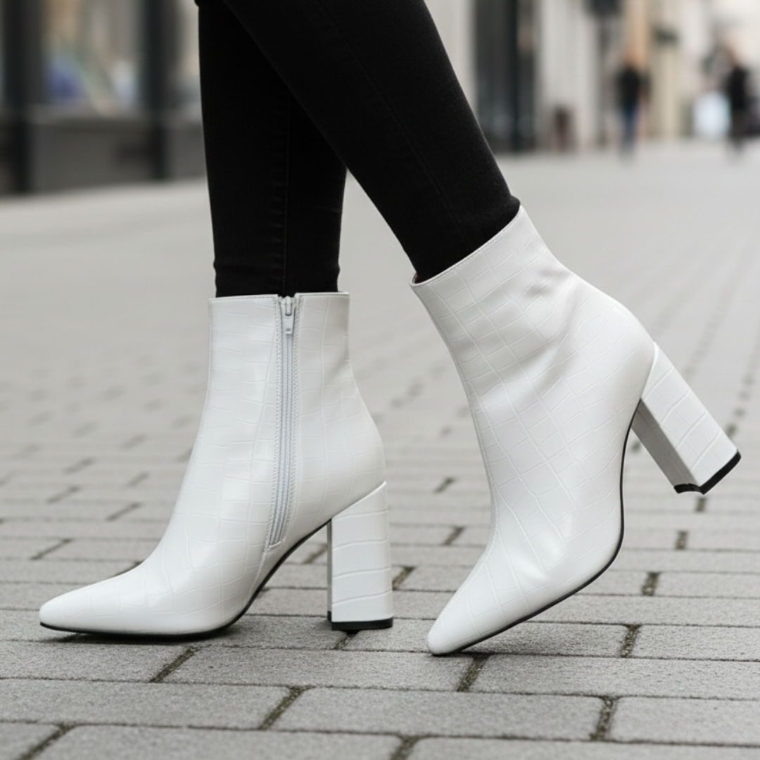 Women's Croc-Textured Black Ankle Boots Corvine