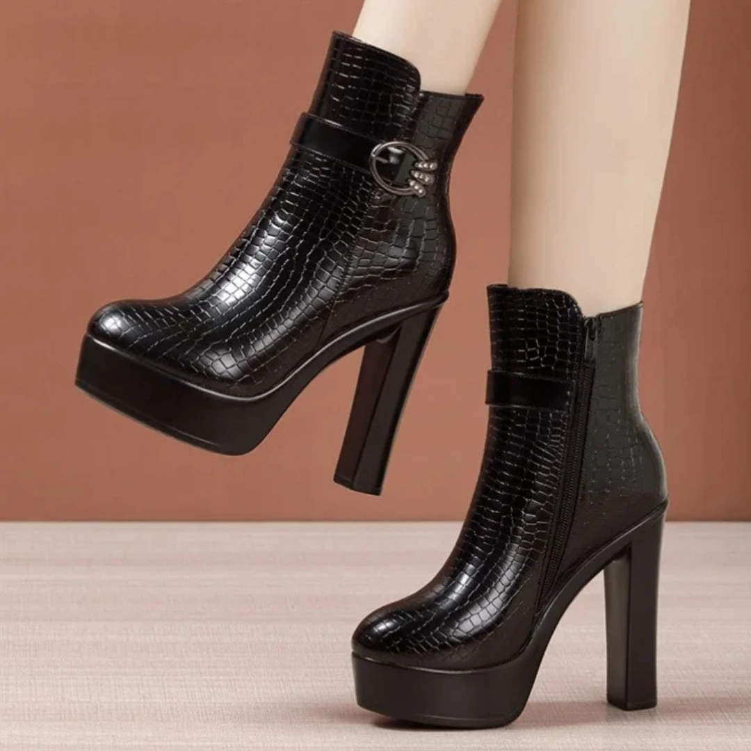 Women's Croc-Textured Black Platform Boots Corvine