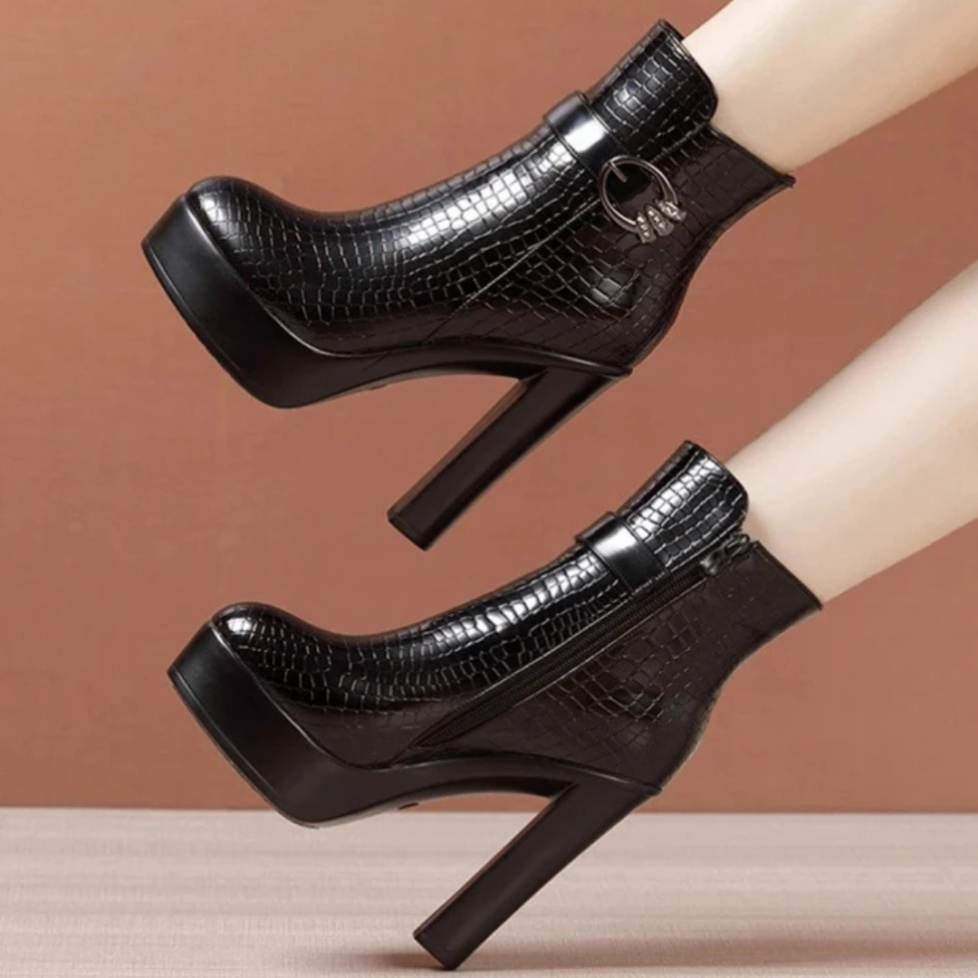 Women's Croc-Textured Black Platform Boots Corvine