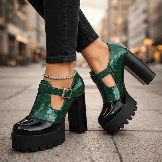 Women's Croc-Textured Leather Platform Heels Corvine
