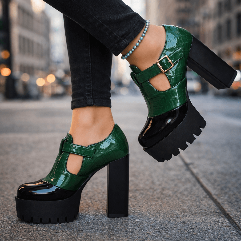 Women's Croc-Textured Leather Platform Heels Corvine