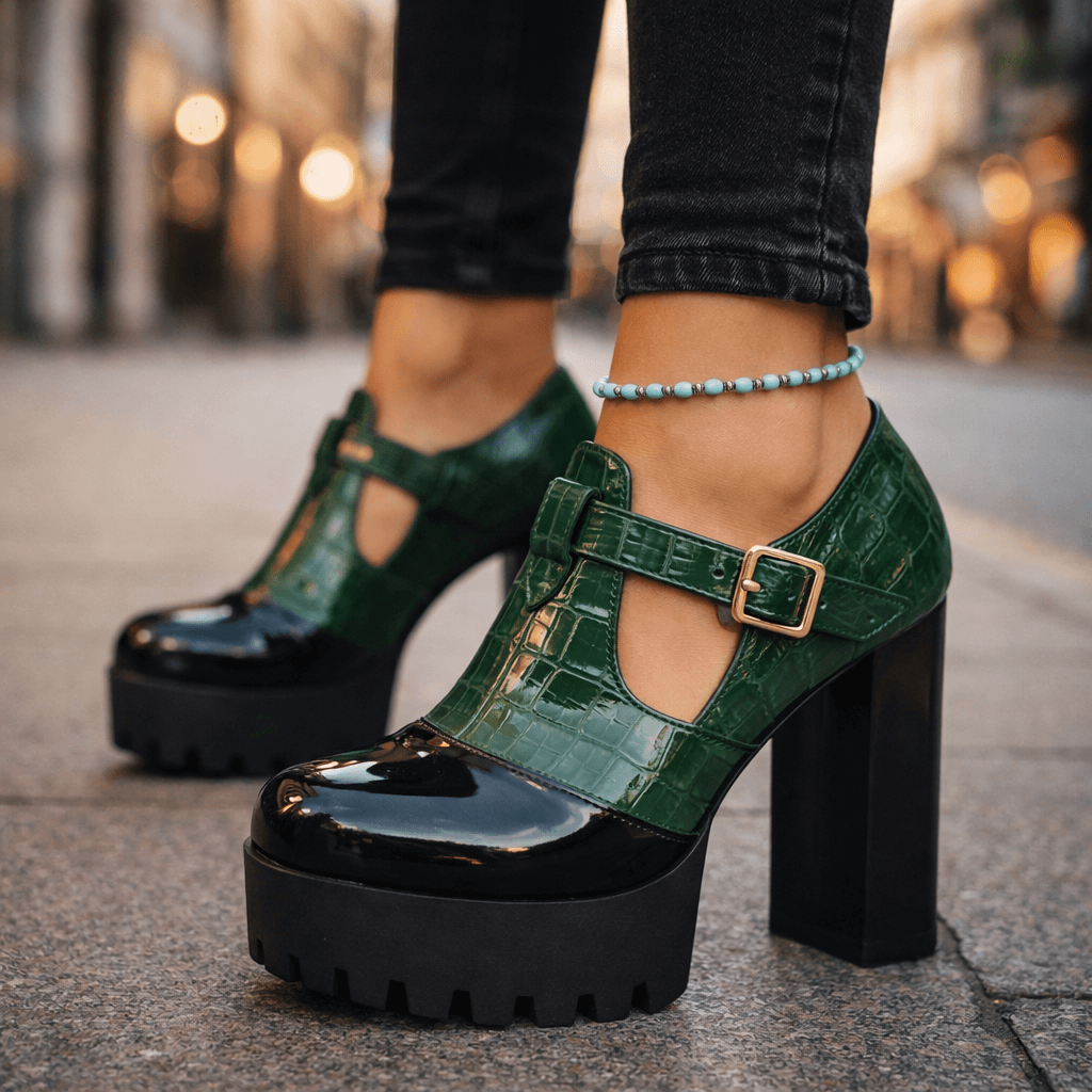 Women's Croc-Textured Leather Platform Heels Corvine