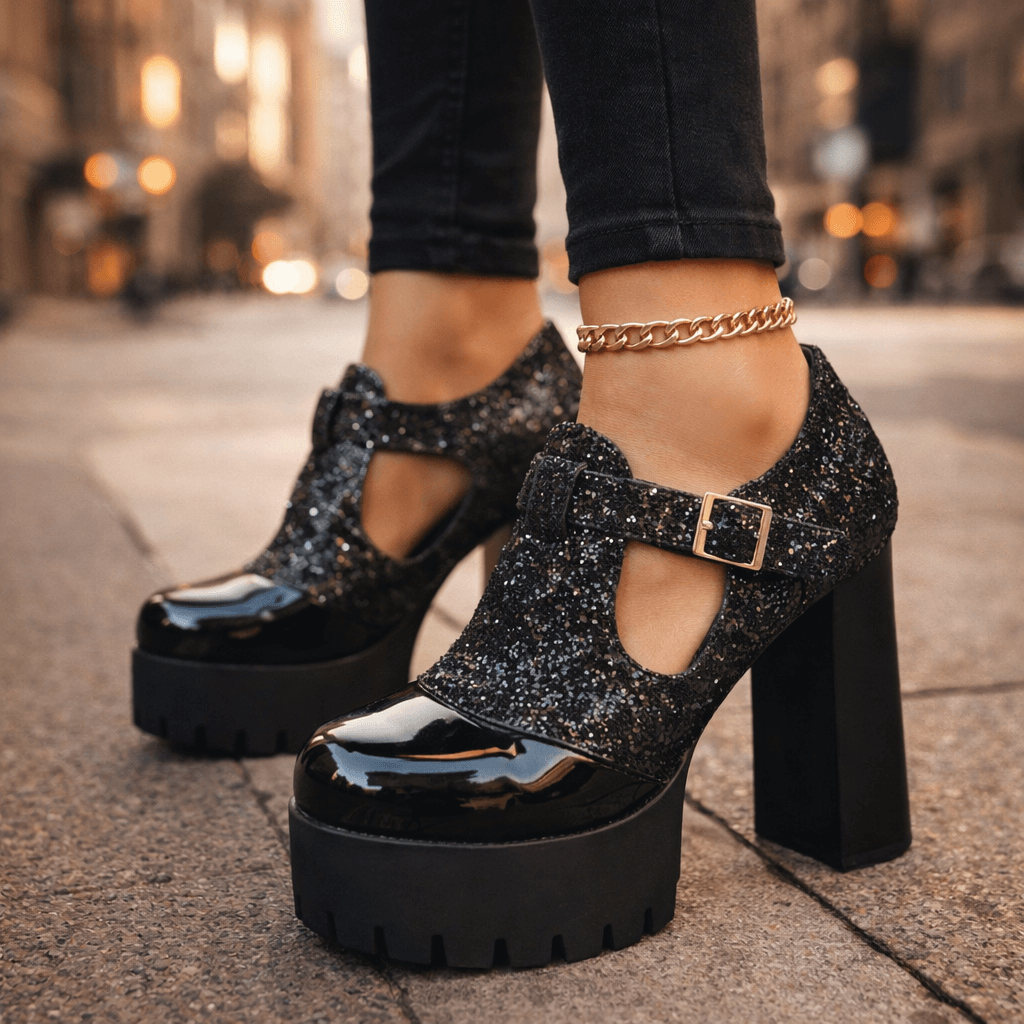 Women's Croc-Textured Leather Platform Heels Corvine