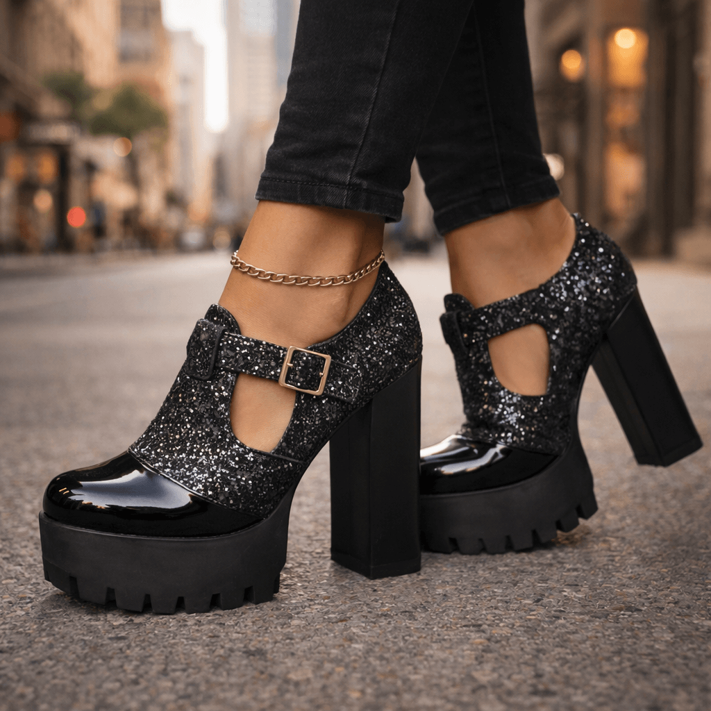 Women's Croc-Textured Leather Platform Heels Corvine
