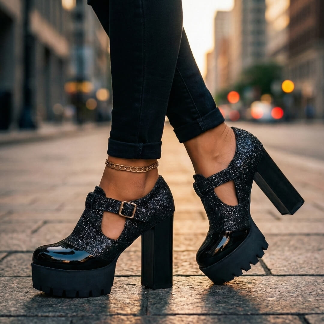 Women's Croc-Textured Leather Platform Heels Corvine