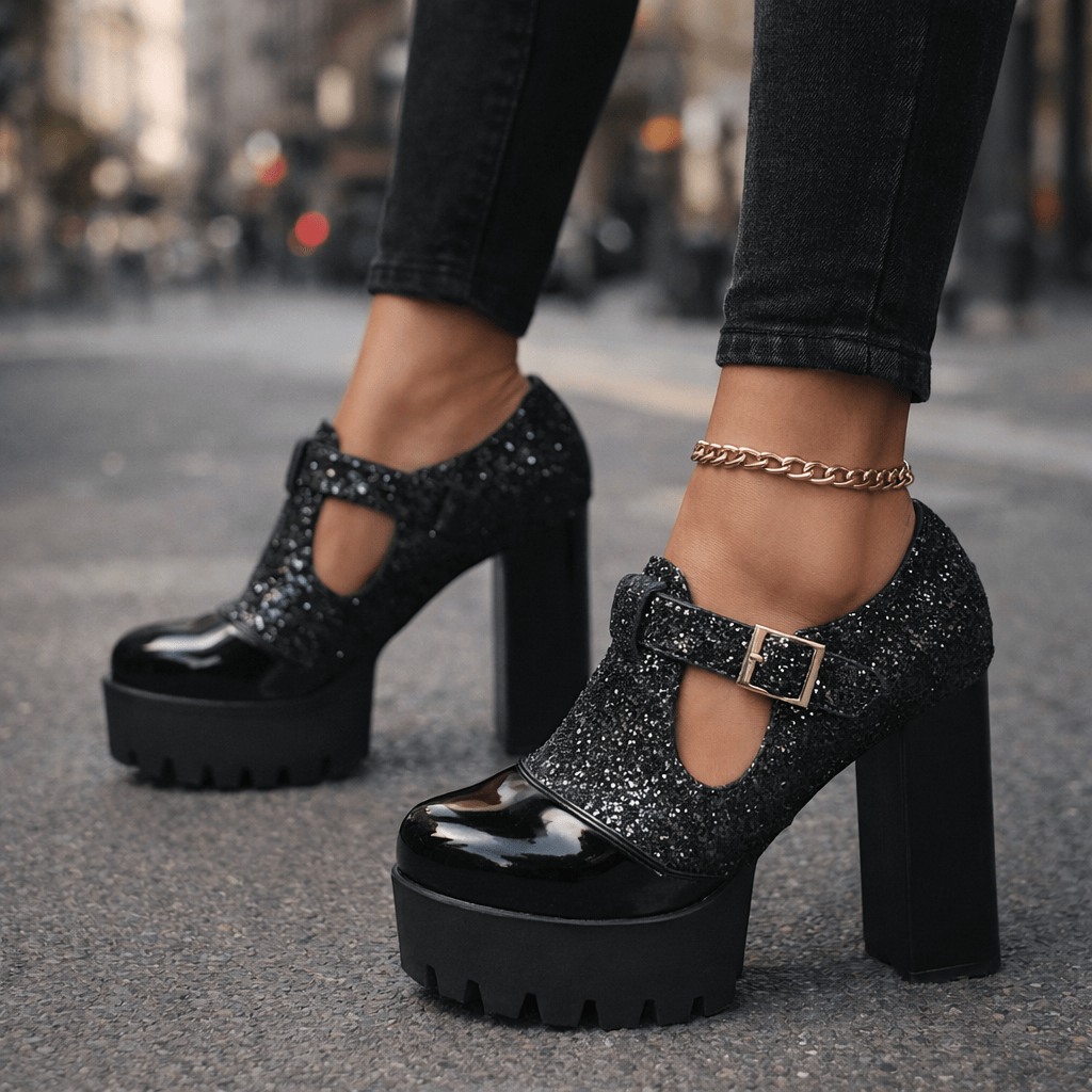 Women's Croc-Textured Leather Platform Heels Corvine