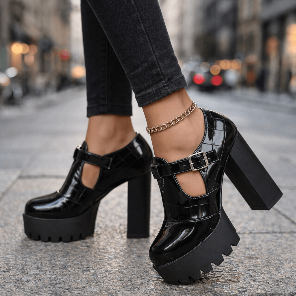 Women's Croc-Textured Leather Platform Heels Corvine