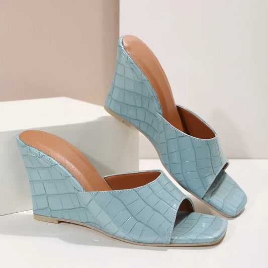 Women's Croc-Textured Slip-On Wedge Sandals Corvine