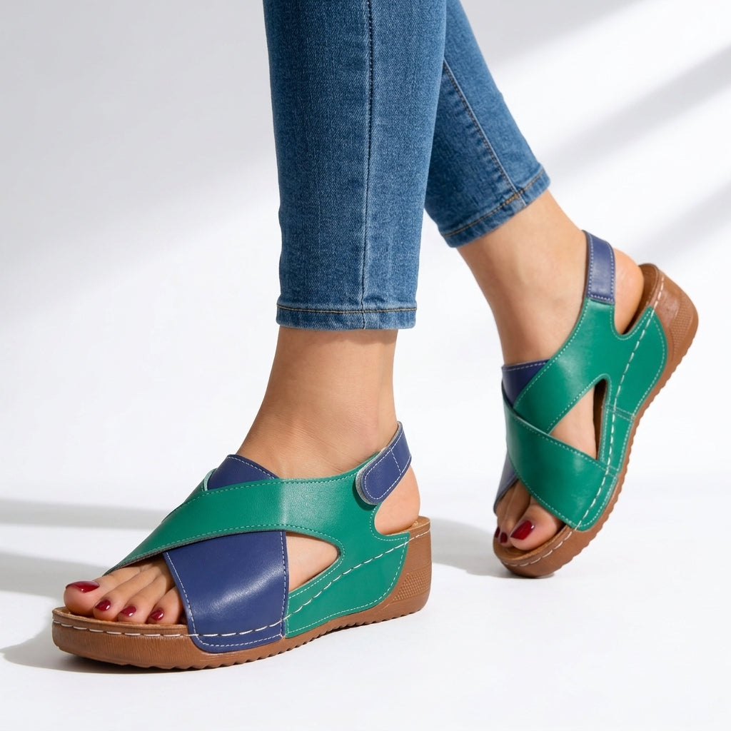 Women's Crossover Colour-Blocked Platform Sandals Corvine