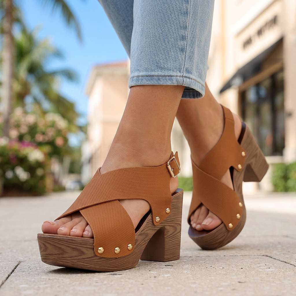 Women's Crossover Design Platform Sandals Corvine