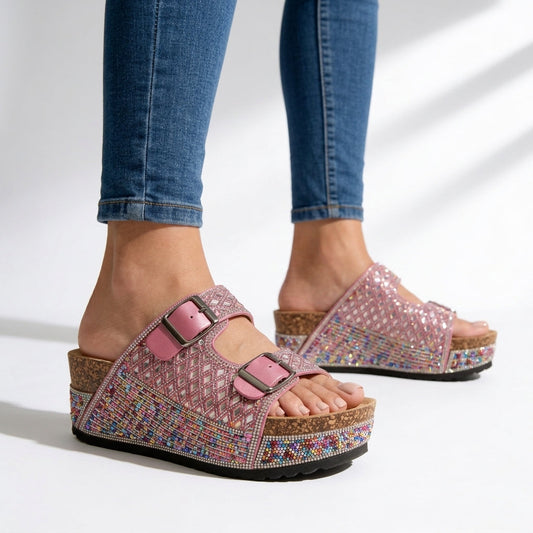 Women's Crystal Embellished Platform Slides Corvine