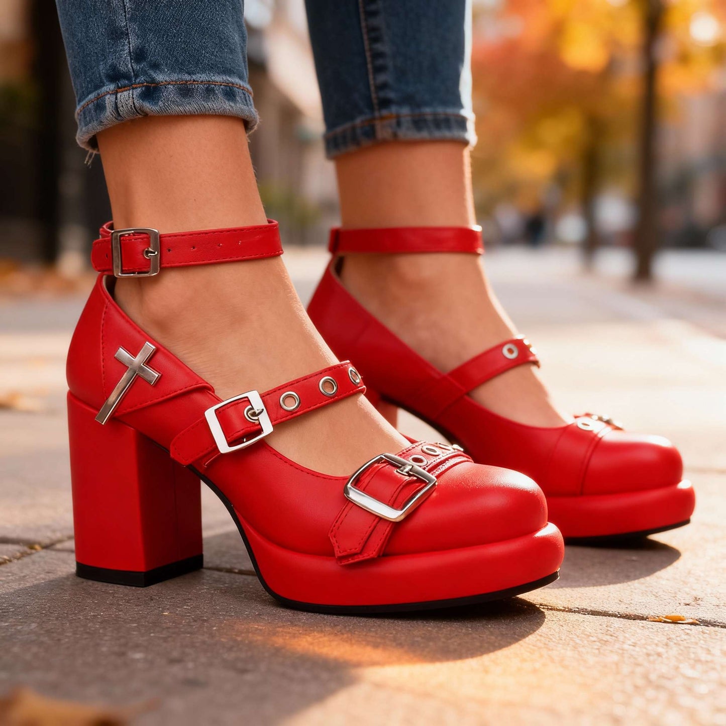 Women's Cushioned Block Heel Strap Heels Corvine