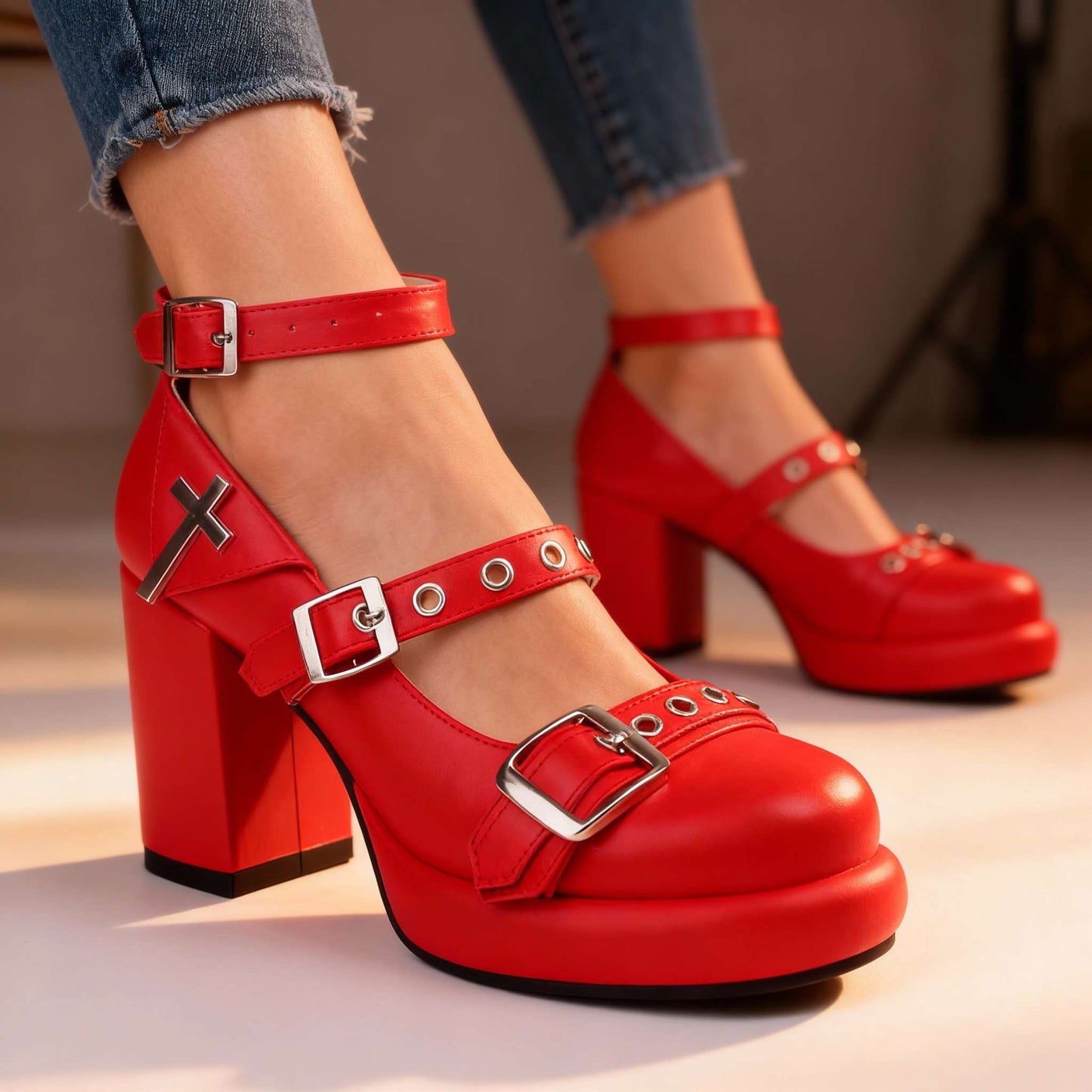 Women's Cushioned Block Heel Strap Heels Corvine
