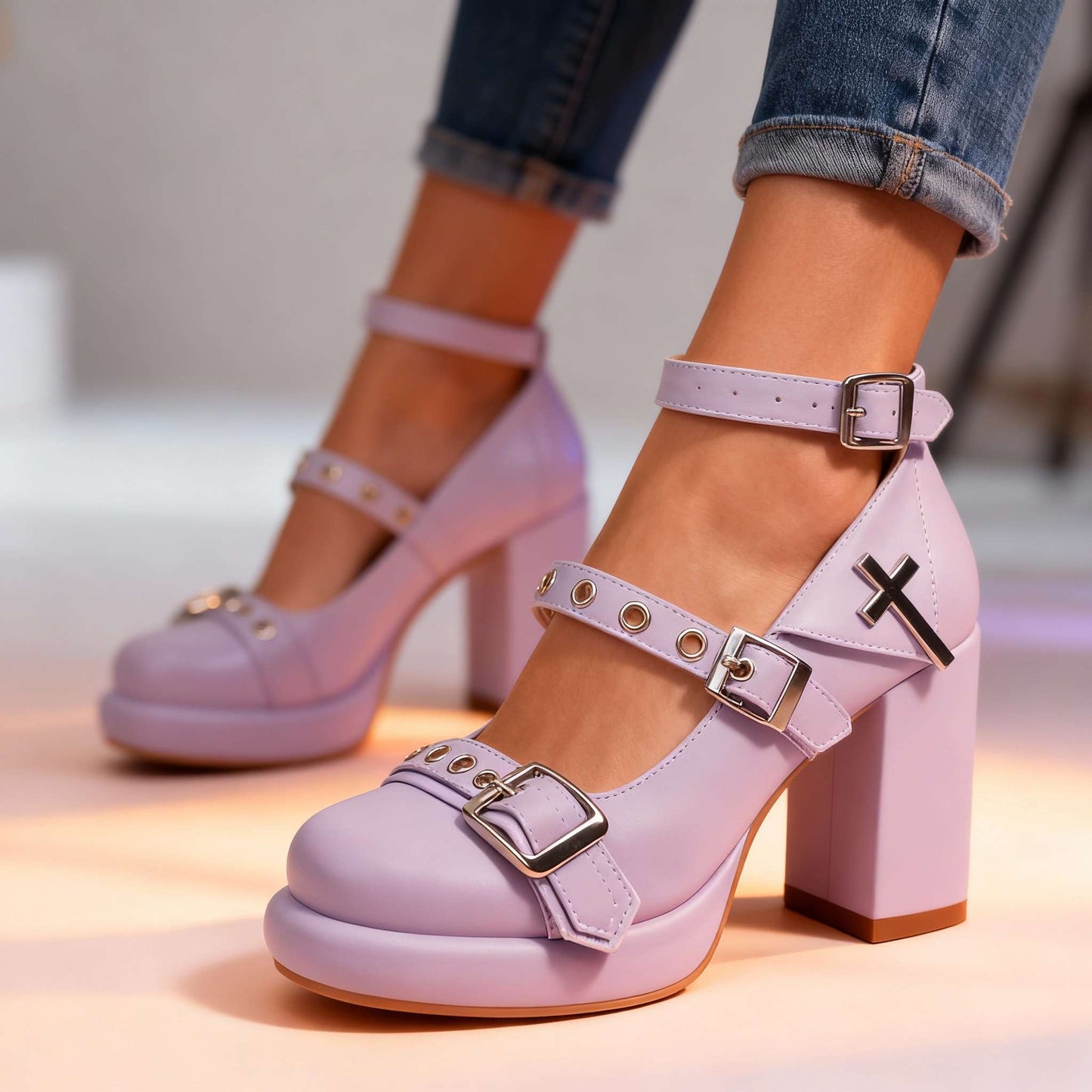 Women's Cushioned Block Heel Strap Heels Corvine