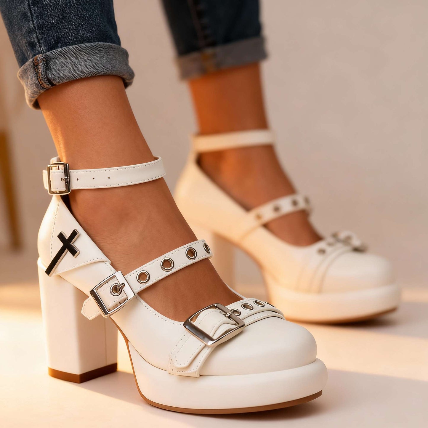 Women's Cushioned Block Heel Strap Heels Corvine