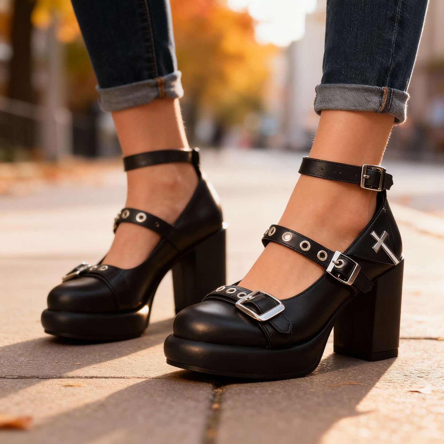 Women's Cushioned Block Heel Strap Heels Corvine