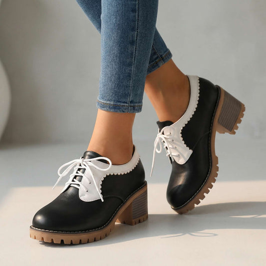 Women's Cushioned Lace-Up Block Heel Shoes Corvine