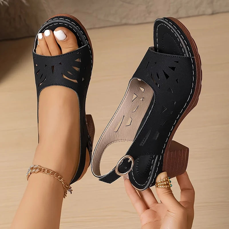 Women's Cutout Detail Block Heel Sandals Corvine