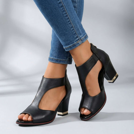Women's Cutout Upper Open Toe Black Heels Corvine