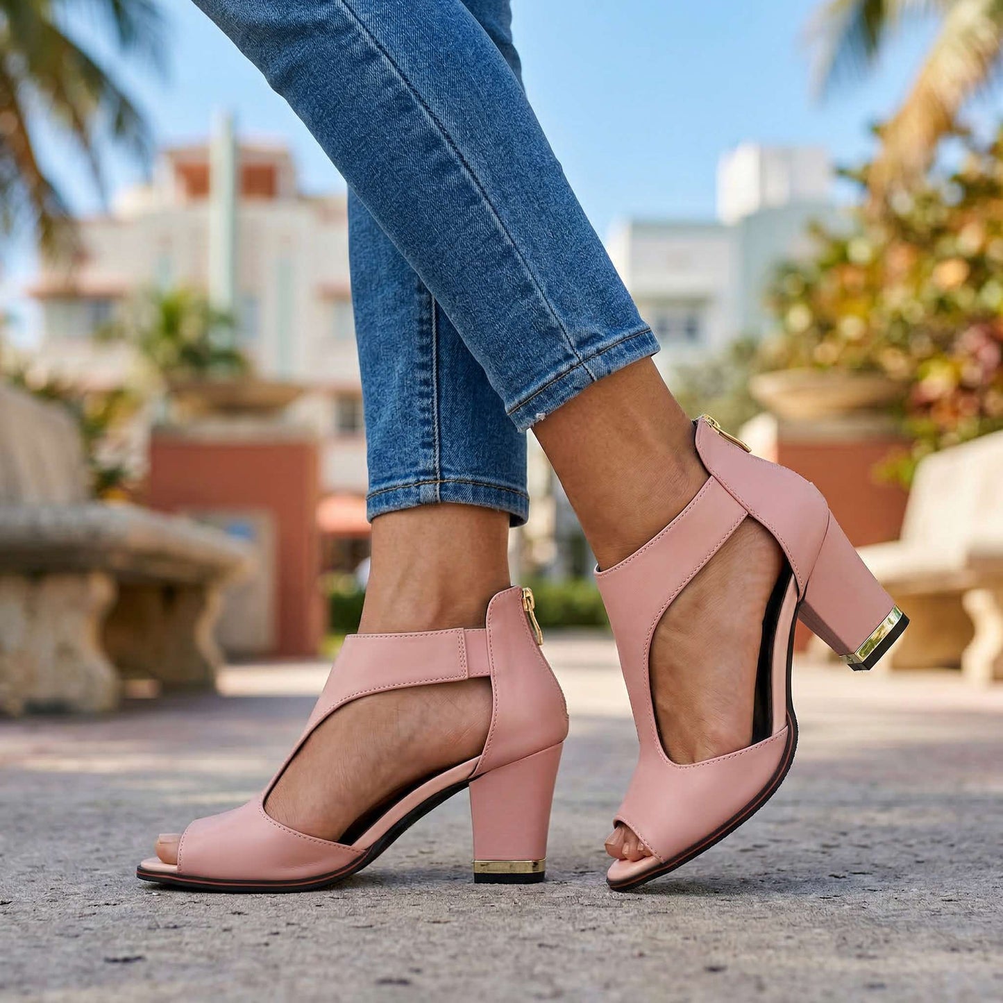 Women's Cutout Upper Open Toe Black Heels Corvine