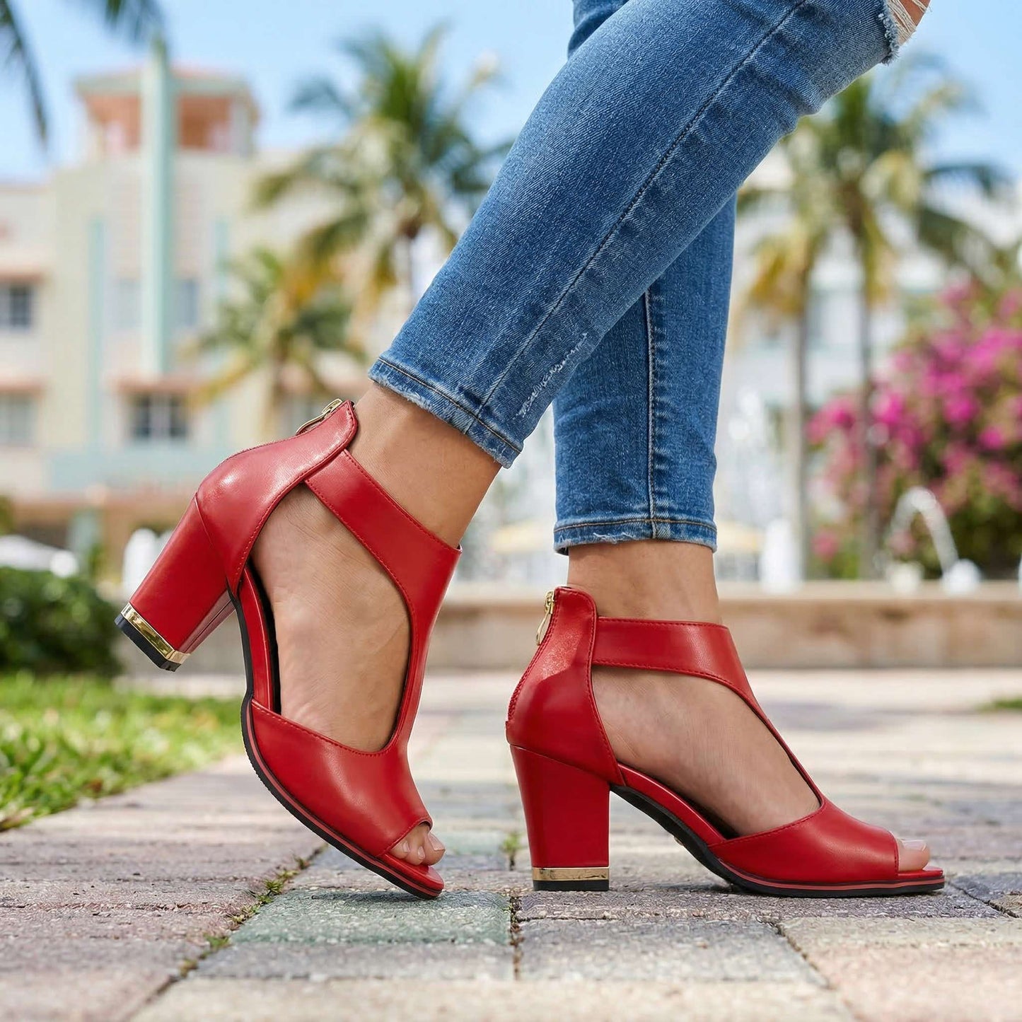 Women's Cutout Upper Open Toe Black Heels Corvine