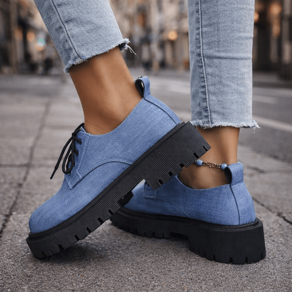 Women's Denim-Style Lace-Up Platforms | Comfortable Casual Chunky Sole Shoes
