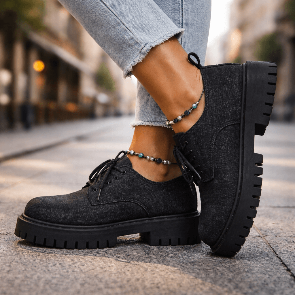 Women's Denim-Style Lace-Up Platforms | Comfortable Casual Chunky Sole Shoes