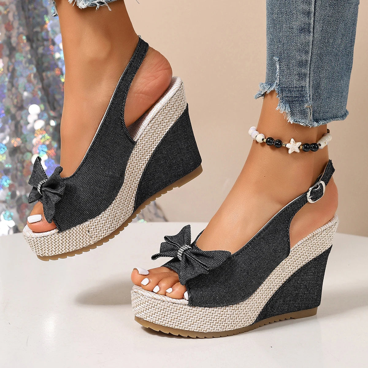 Women's Denim Wedge Platform Sandals Corvine