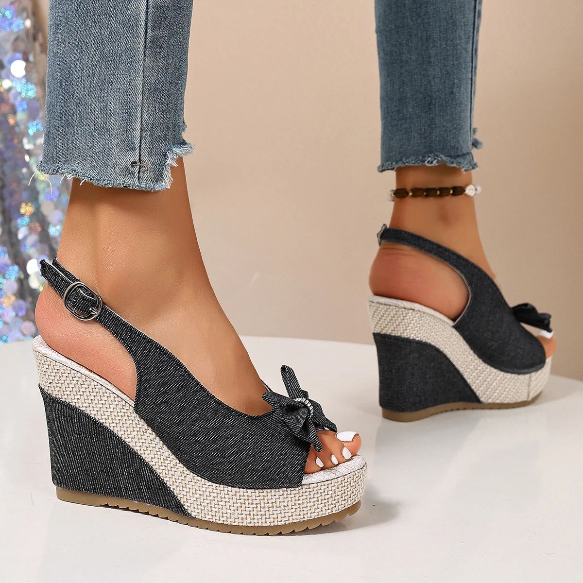 Women's Denim Wedge Platform Sandals Corvine