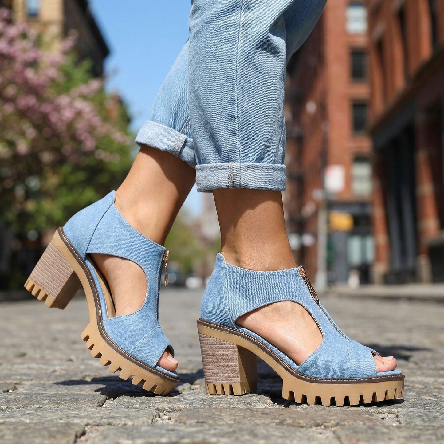 Women's Denim Zipper Heels Corvine